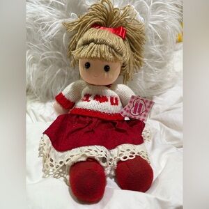 Vintage Doll with Red Dress and Knit Sweater
